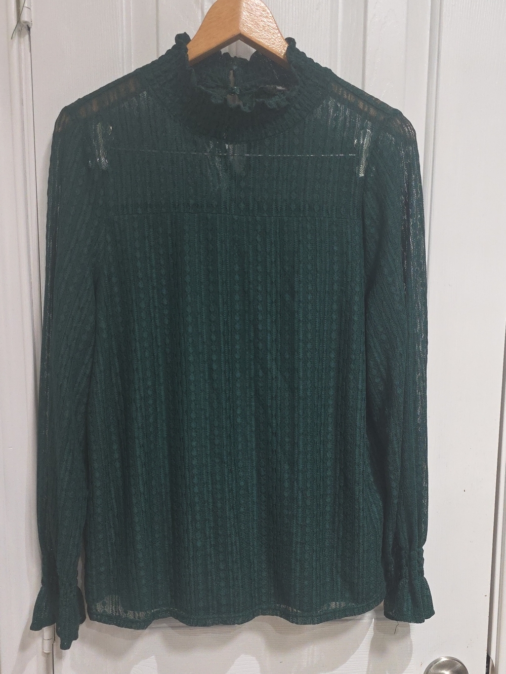 Adrianna Papell Dark Green Lace High-Neck Blouse Size L